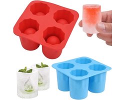2 stks Ice Cube Trays Siliconen 4 Giant Ice Cube Maker Cup Shape Ice Cube Mold Zomer Bar Party Bier Ijsdrank Whishy Tool Accessoires (Rood+Blauw)