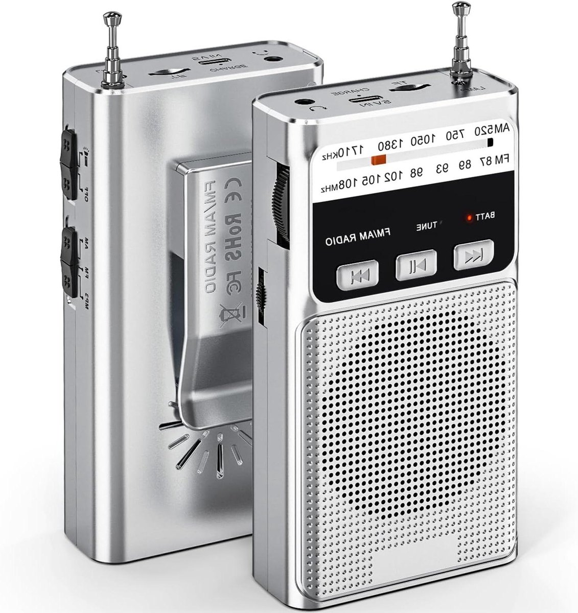 VD WEIDE ENTERPRISE - Kleine draagbare AM FM Pocket Radio met 1200mAh oplaadbare batterij - uitstekende ontvangst en geluidskwaliteit .