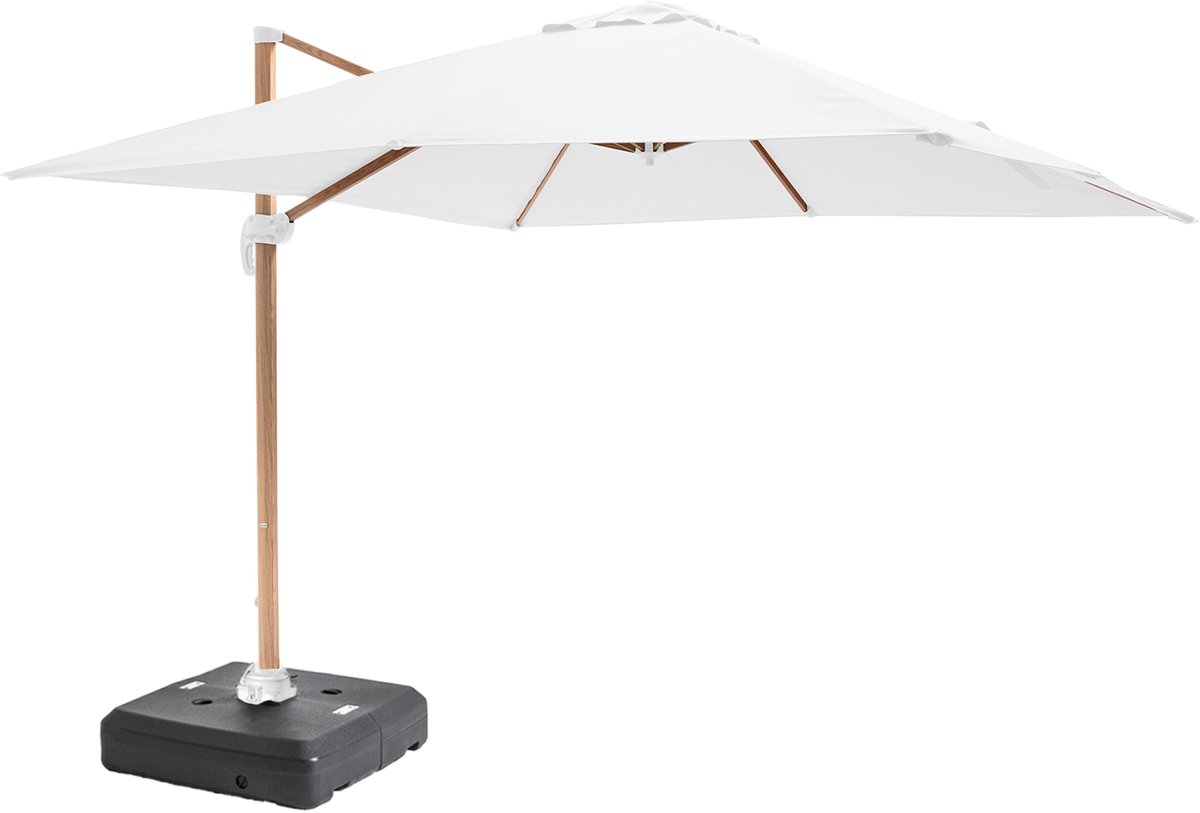 Stylish white wooden weighted base for 3x3m Oviala parasol.