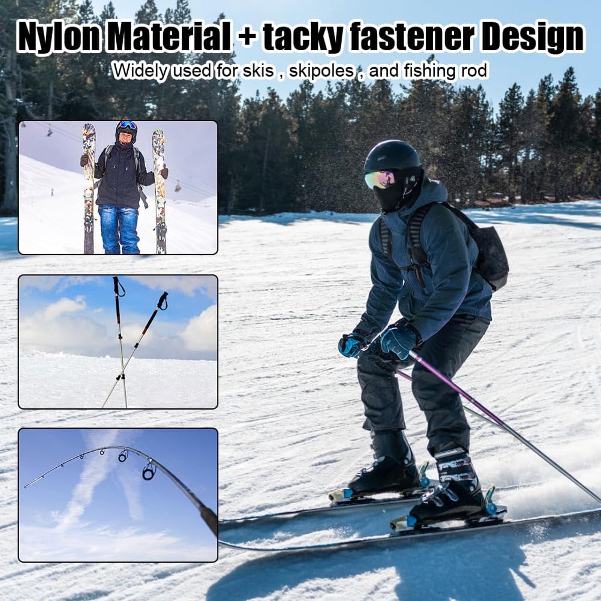 Lot De 4 Attaches Réglables Pour Skis - Sangles En Nylon Avec Coussinets EVA, Protection Transport Ski/snowboard - 8