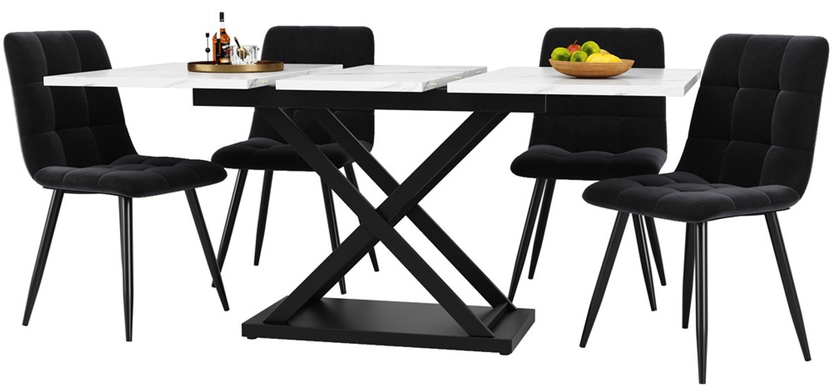Gotagee Eettafel en eetstoelen set (5-delig) 160x80 cm eettafel met 4 eetstoelen Moderne keuken en woonkamer tafel en stoelen set met wit tafelblad
