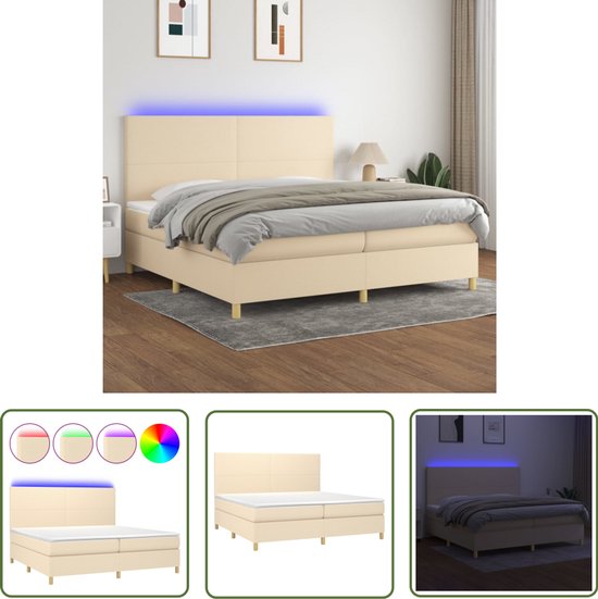 vidaXL Boxspring met LED - Crèmekleurig - 200x200 cm Boxspring - Luxe ...
