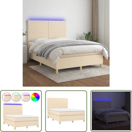 vidaXL Boxspring LED Crème 140x190 cm Boxspring - Bed - Creme Kleurig ...