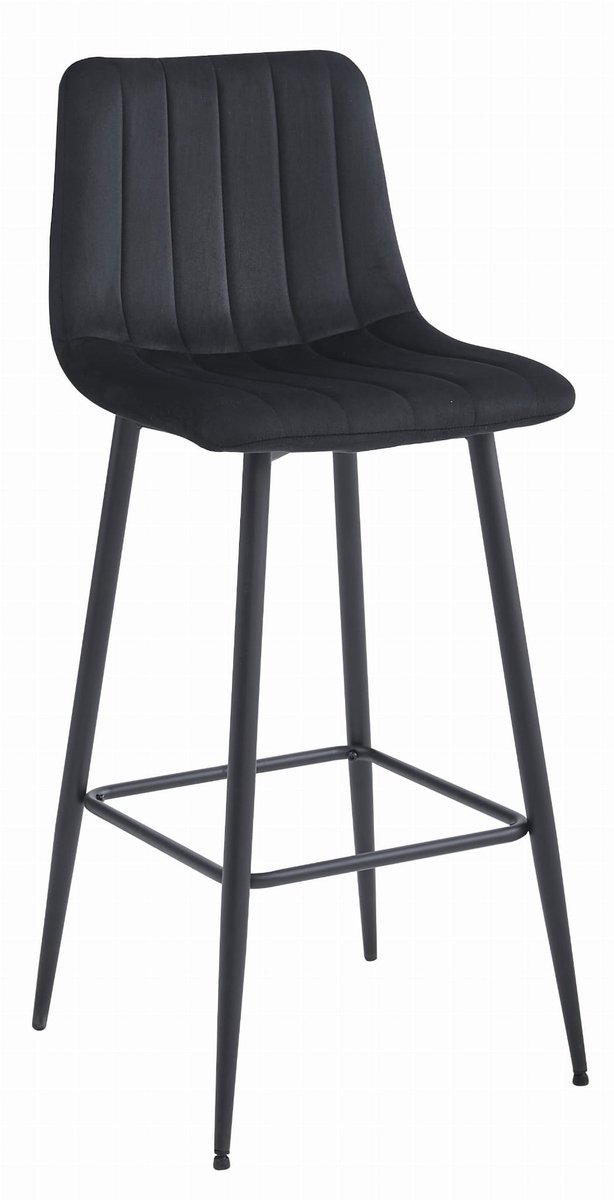 LEOBERT Barkruk POZZA - Zwart Velvet, Zwarte Metalen Poten, 76 cm Zithoogte, Rugleuning, Ergonomisch Ontwerp, Max. 120 kg