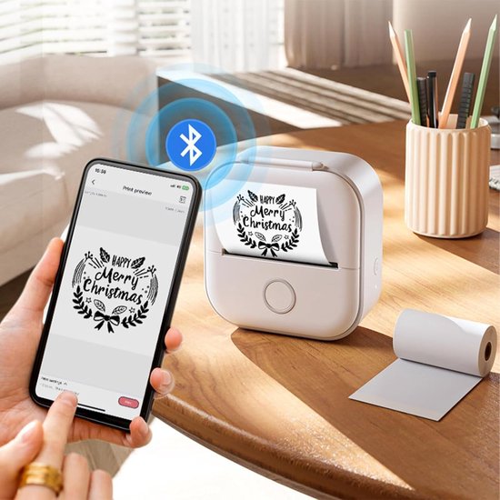 Mini-printer - Draadloze Bluetooth Pocket Thermische Printer Met 13 Rollen Printerpapier Draagbare Mini Fotoprinter Voor Dagboek Lijst En Meer