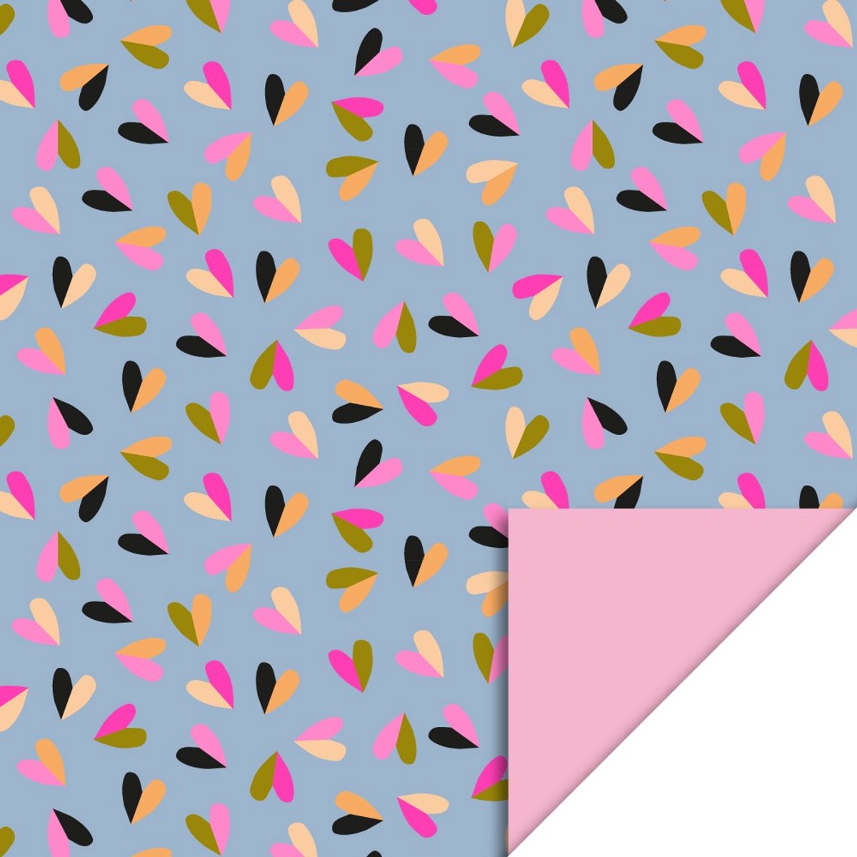 Cadeaupapier 70x300 cm - Hearts Duo Blue Pink