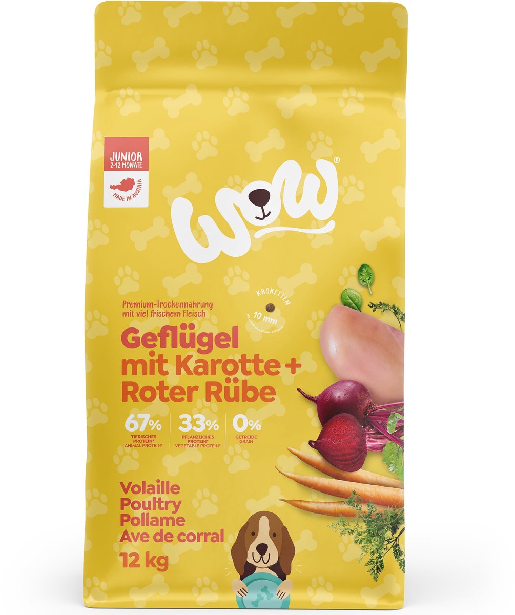 WOW! Junior Hondenvoer - Gevogelte met wortelen - 12 kg