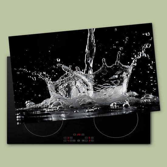 KitchenYeah® Protection plaque induction 85x52 cm - Éclaboussures d'eau - Noir - Blanc - Protege plaque de cuisson - Couvre plaque induction - Protecteur d'induction - Cuisine