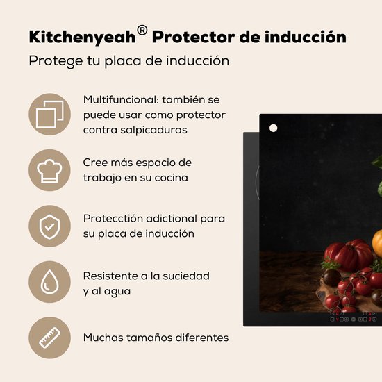 KitchenYeah® Protection plaque induction 89.6x51.6 cm - Nature morte - Basilic - Légumes - Protege plaque de cuisson - Couvre plaque induction - Protecteur d'induction - Cuisine