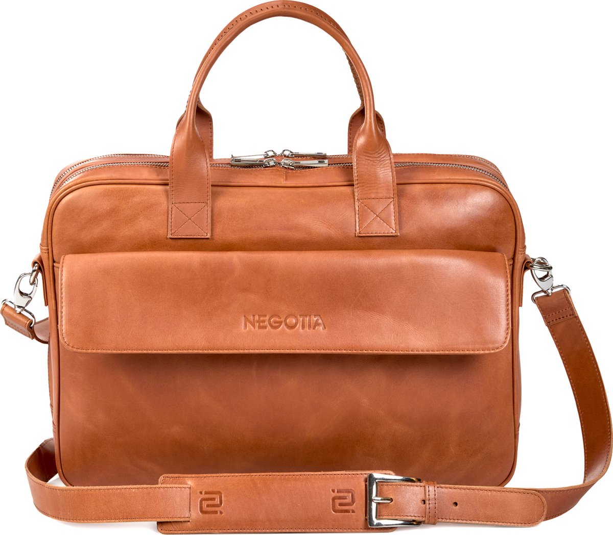 NEGOTIA Alpha - Laptoptas 15 6 inch - Laptoptas Leer - Aktetas - Werktas - Messenger Bag - Schoudertas Heren/Dames - Luxe Top-Grain Leer - Bruin