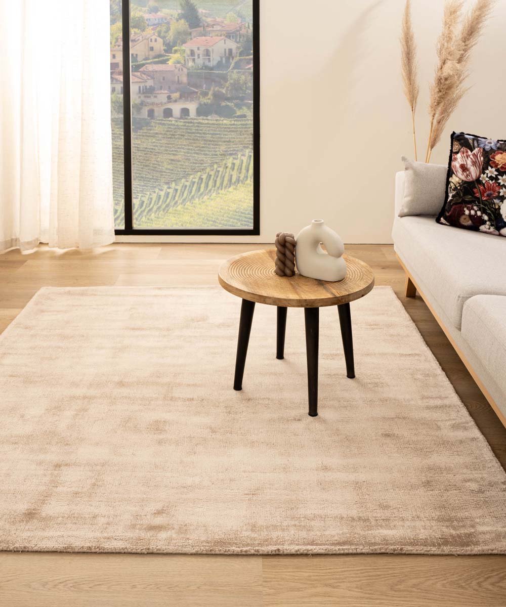 Viscose vloerkleed vierkant - Glamour beige 140x140 cm