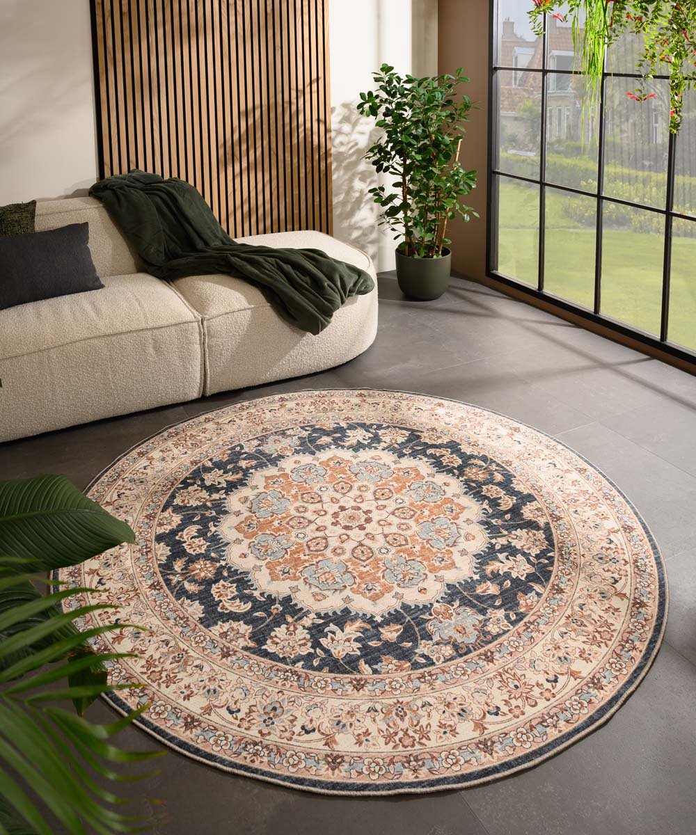 Rond Vintage buitenkleed - Valenca Nova goud/blauw 200 cm