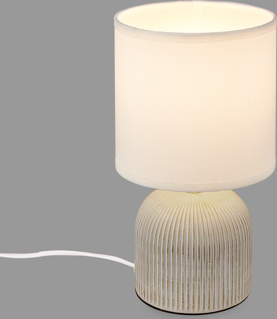 BRILONER - INO - Tafellamp - met stoffen kap & keramiek voet - bedlamp slaapkamer - Ø15cm x 28 cm - wit