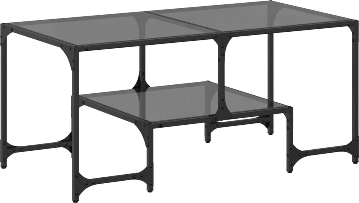 vidaXL Salontafel - met - zwart - glazen - blad - 98,5x50x40 - cm - staal zwart glas