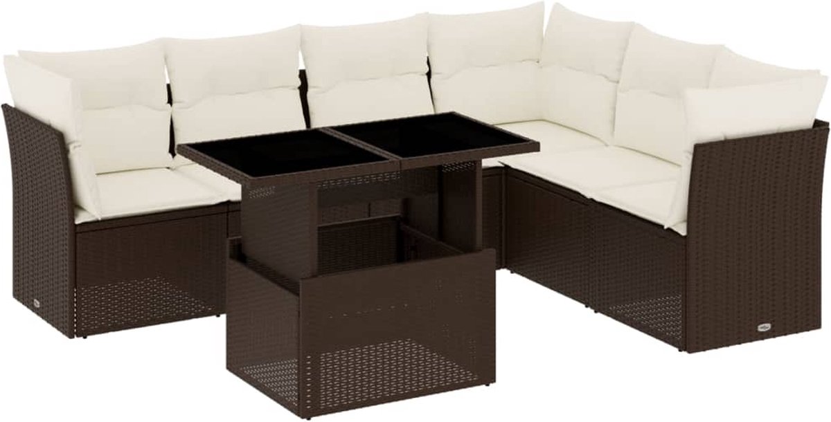 7-delige Loungeset met bruine poly rattan kussens - Buitendecoratie - Tuinmeubels