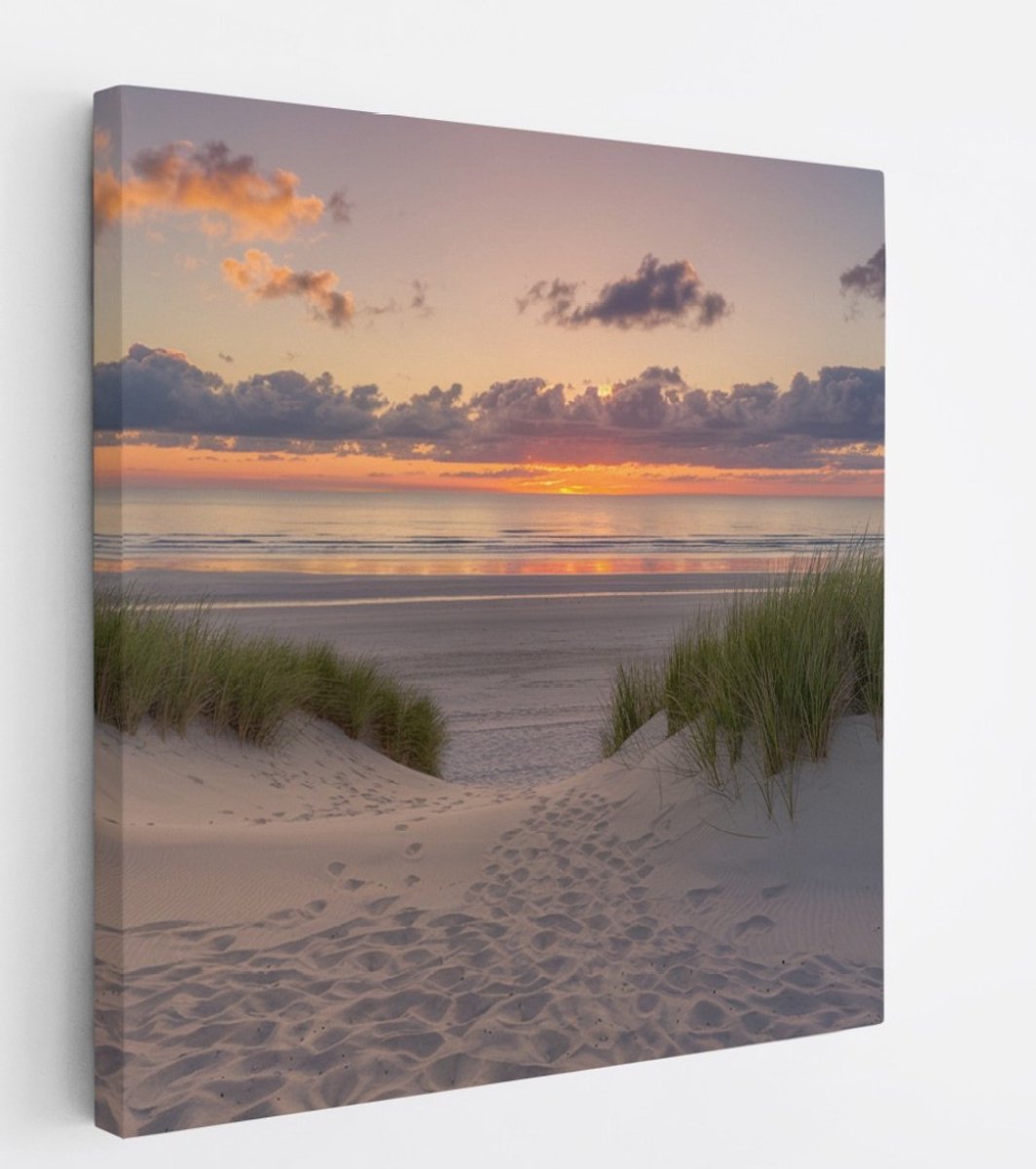 Saammp Canvas Schilderij - Duinen- Strand - Zee - Zon - 60x60 - Foto op canvas - Wanddecoratie - muurdecoratie Woonkamer - Slaapkamer decoratie - Canvas Print Multicolor