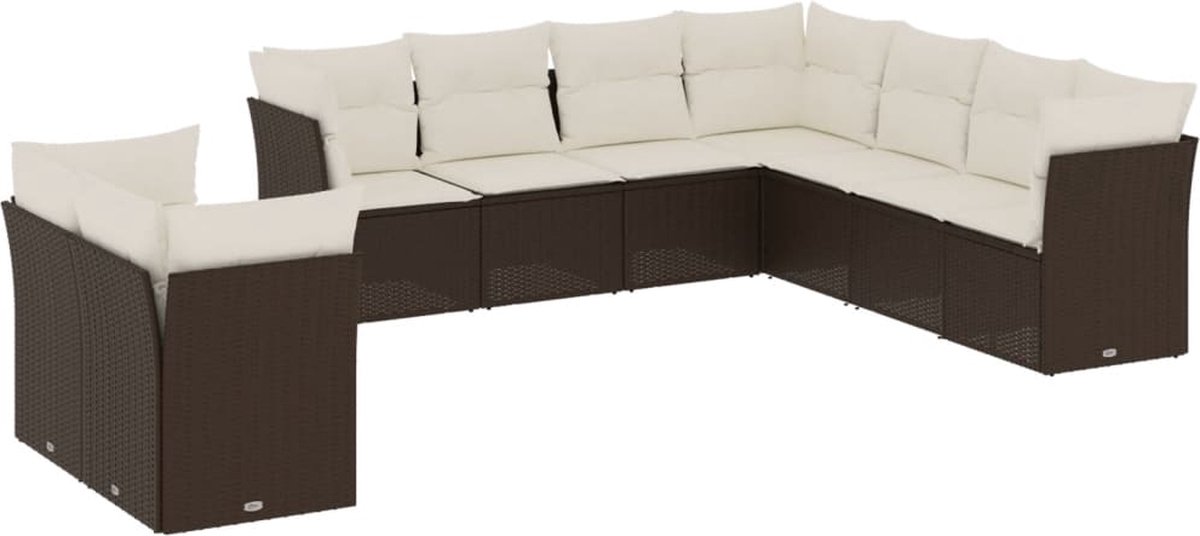 Bruine poly rattan loungeset met kussens voor buiten - The Living Store.