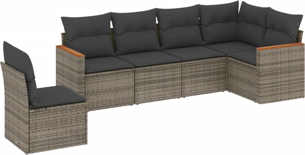 The Living Store 6-delige Loungeset met kussens poly rattan grijs - Loungeset - Tuinset - Tuinmeubels - Lounge Set - Buitendecoratie