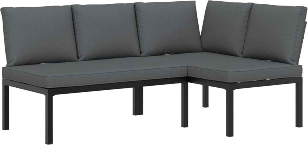The Living Store 2-delige Loungeset met kussens aluminium zwart - Loungeset - Aluminium Lounge - Tuinset - Buitendecoratie - Tuinbank