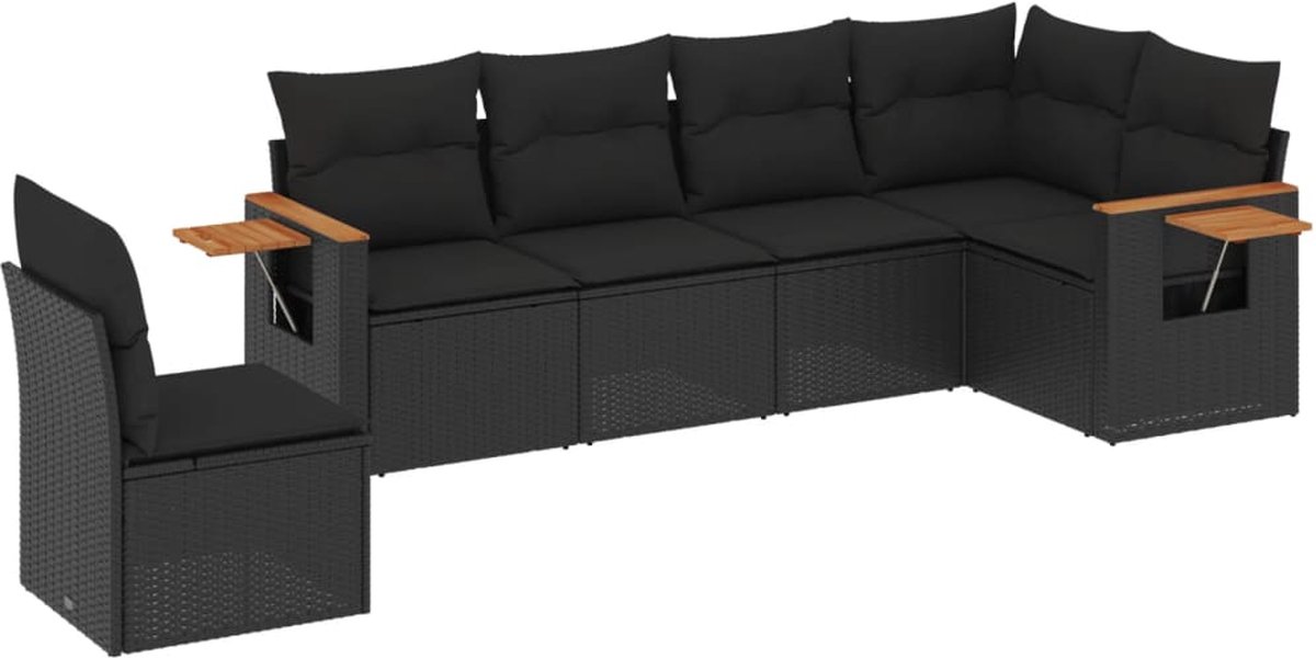 The Living Store 6-delige Loungeset met kussens poly rattan zwart - Loungeset - Tuinset - Poly Rattan - Zwarte Lounge Set - Buitendecoratie