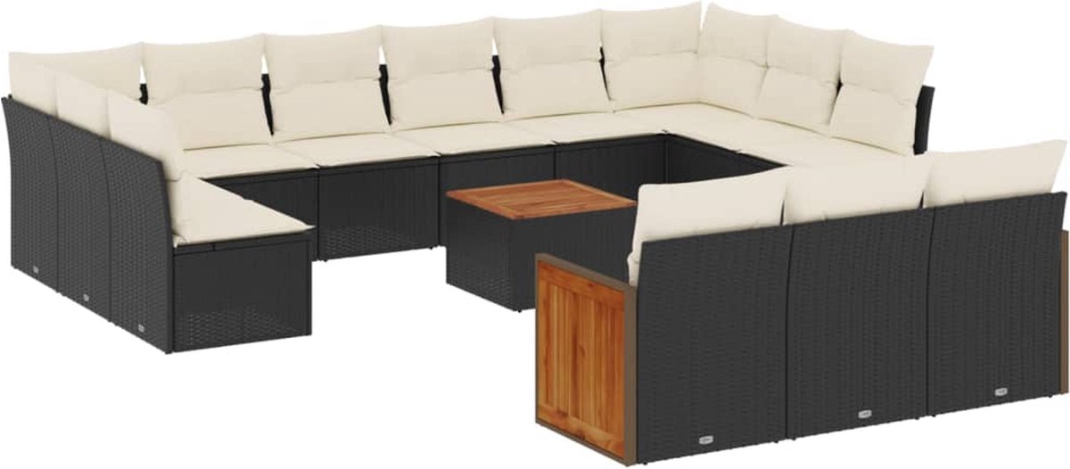 The Living Store 14-delige Loungeset met kussens poly rattan zwart - Loungeset - Tuinmeubels - Lounge Set - Buitendecoratie - Pe Rattan