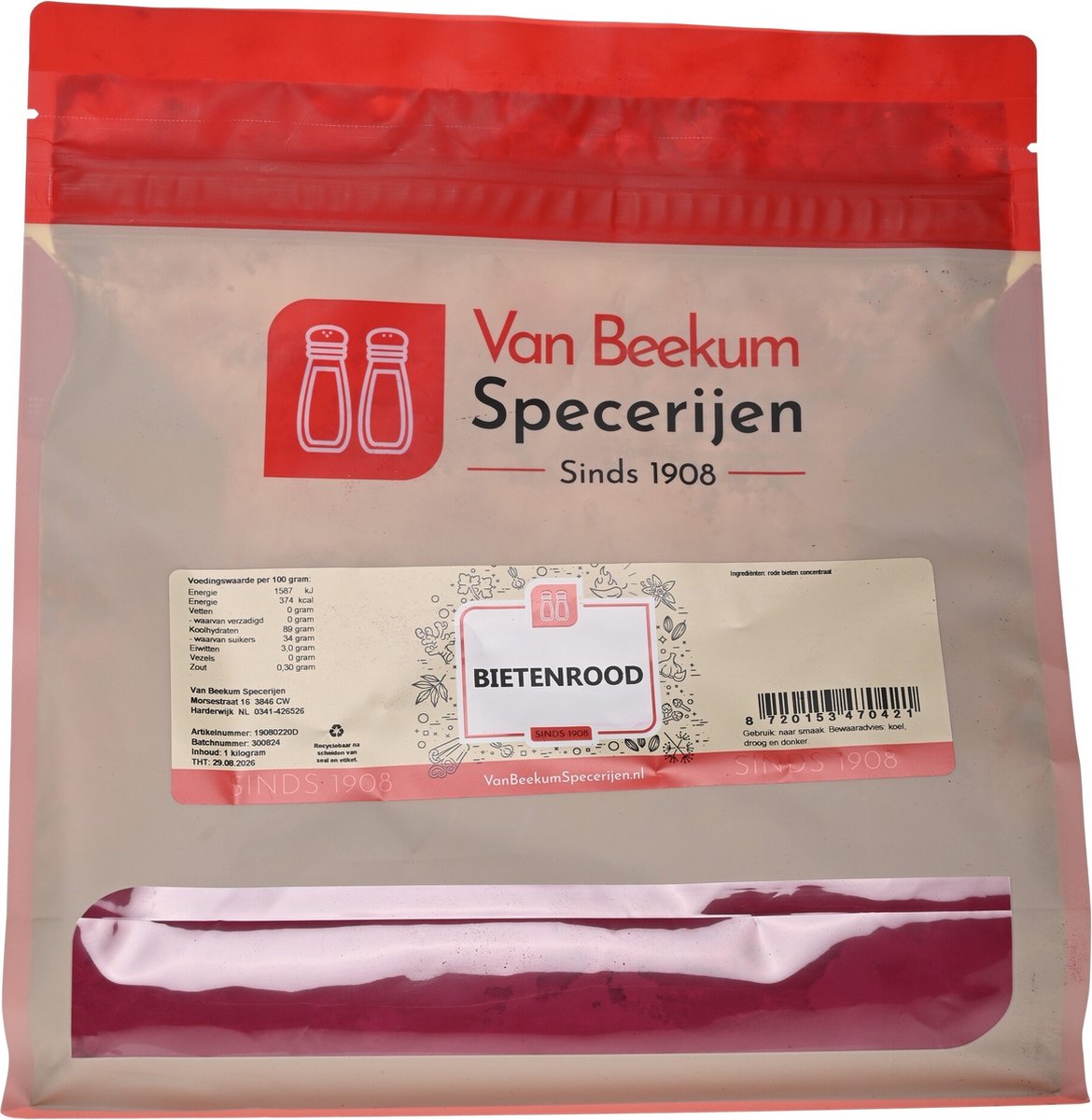 Goedkoopste Van Beekum Specerijen - Bietenrood - 1 kilo (hersluitbare stazak