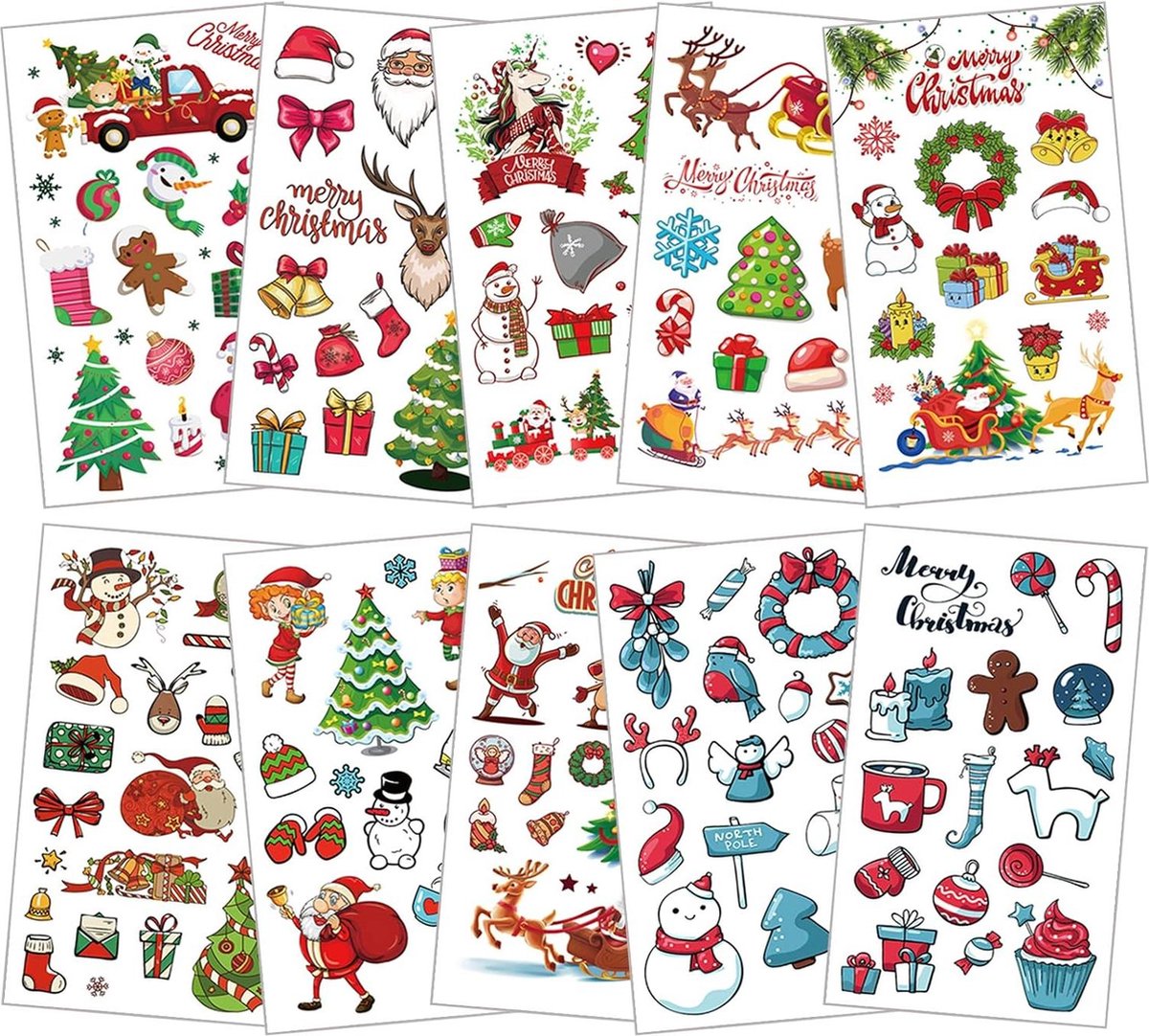 Tijdelijke kerst tatoeages voor kinderen - 10 vellen waterdichte nep tattoos stickers - bel sneeuwpop elanden - kerstcadeau partij tas vullers decoratie .