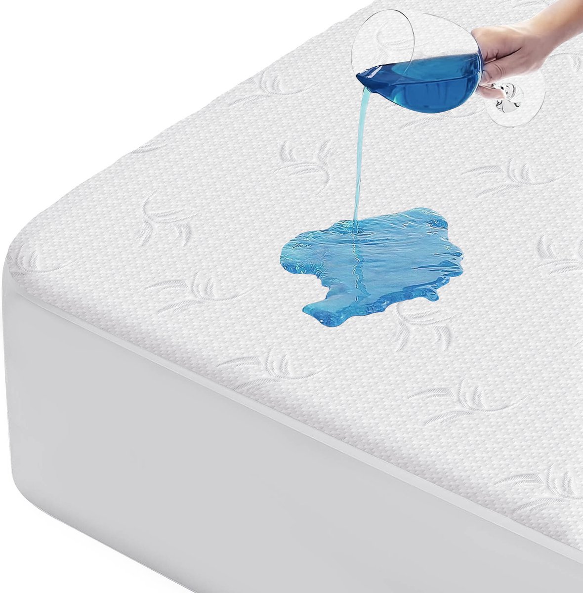 New Bed Aangepaste Antislip 100% Waterdichte Matrasbeschermer 3D Luchtstof Hoes Bedpad Glad en Geluidloos Textuur Bladpatroon 180 cm x 200 cm