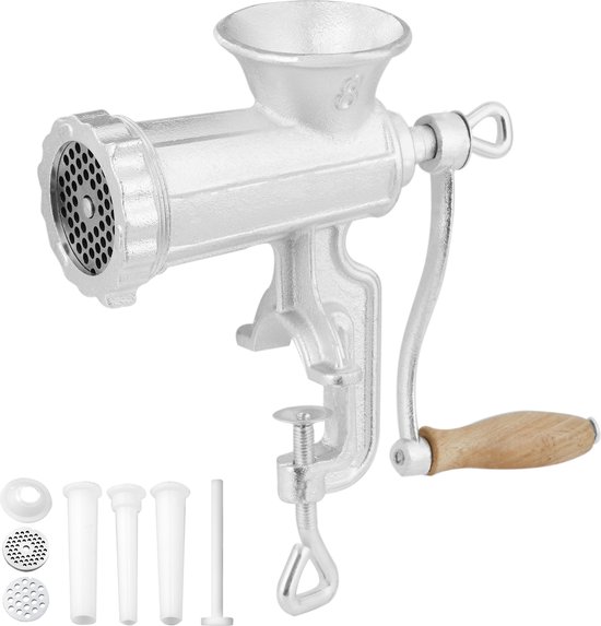 VEVOR Vleesmolen Handmatig 5/8 mm Snijplaten, Vleesmolen Keukenhulpen incl. 3 Worstvulbuizen & Duwstang Vleesmachine Vleesmolen Gehakt Worstvuller Gemakkelijk Schoon te Maken Vleesmolen