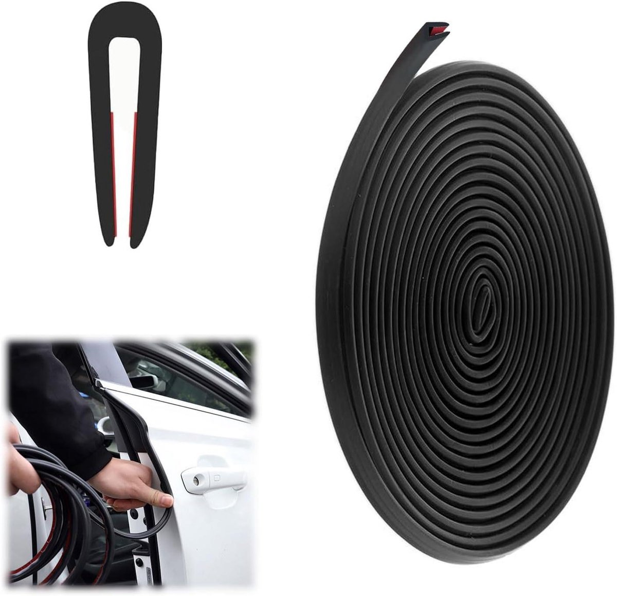 Image of 4 m Rubberen U-Profiel Randbescherming voor Platen - 16 mm Zelfklevende Rubberen U-Vormige Afdichting voor Autodeuren, Luiken en Tafelhoeken