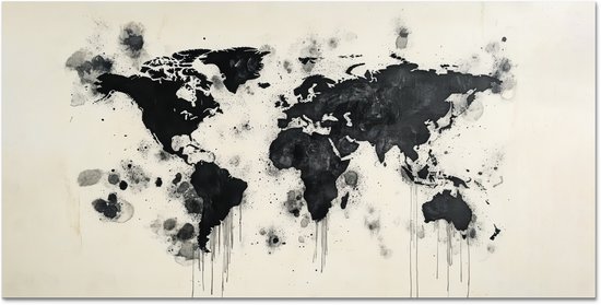 Spatscherm keuken 90x45 cm - Kookplaat achterwand Wereldkaart - Zwart - Inkt - Muurbeschermer - Spatwand fornuis - Hoogwaardig aluminium