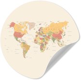 WallCircle® - Papier peint cercle 50x50 cm - Stickers muraux Wereldkaart - Réaliste - Beige - Cercle mural salon - Cercle mural chambre - Décoration de chambre autocollante - Accessoires de Décoration murale
