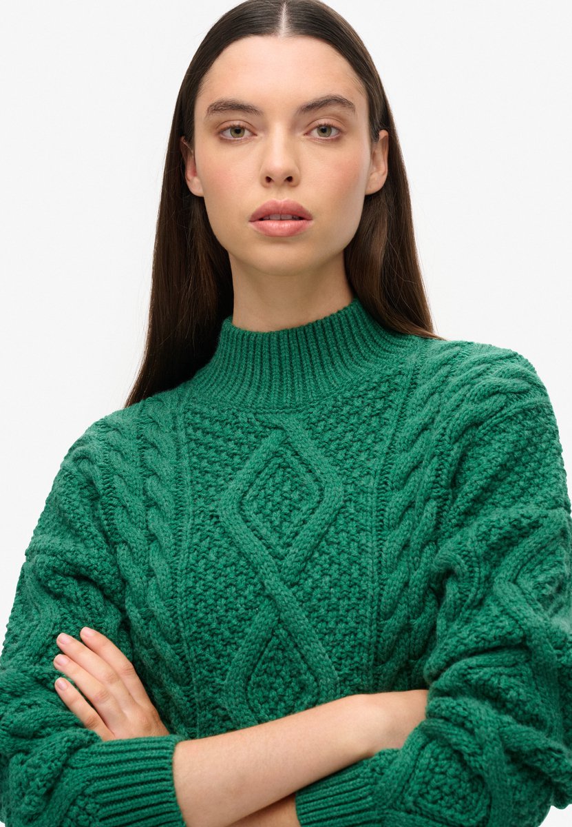 Superdry Gebreide Aran kabeltrui met polokraag Dames Sweaters Groen