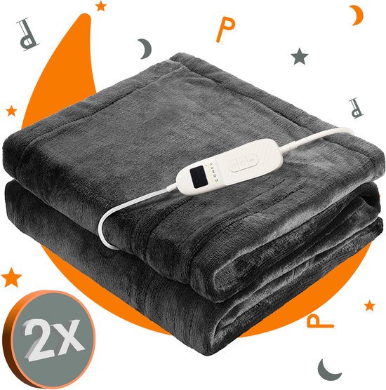 Sleep Comfy Elektrische Deken - 2x Bovendeken met Instelbare Warmte - Wasbaar - Timerfunctie - Luxe Verwarmde - Veilig en Gezellig Beddengoed - Energiezuinig - 180x130 cm - Antraciet