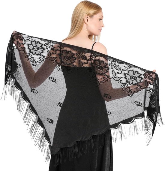 Giantree Kanten stola, dames bloemen cape sjaal, Halloween kostuums