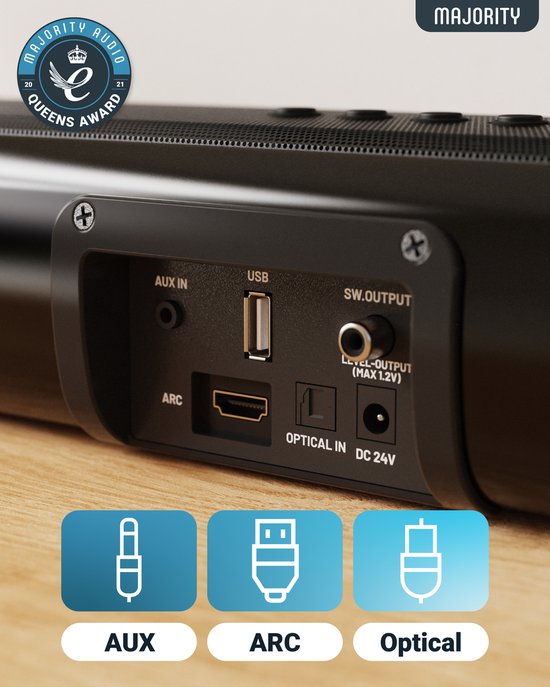 Majority Naga 60 Soundbar voor TV - Inclusief Soundbar Beugel - Met ingebouwde Subwoofer - Bluetooth 5.0, HDMI ARC, Optical en AUX verbinding - 2.1 Surround Sound - Afstandsbediening - zwart van Merkloos — afbeelding 4