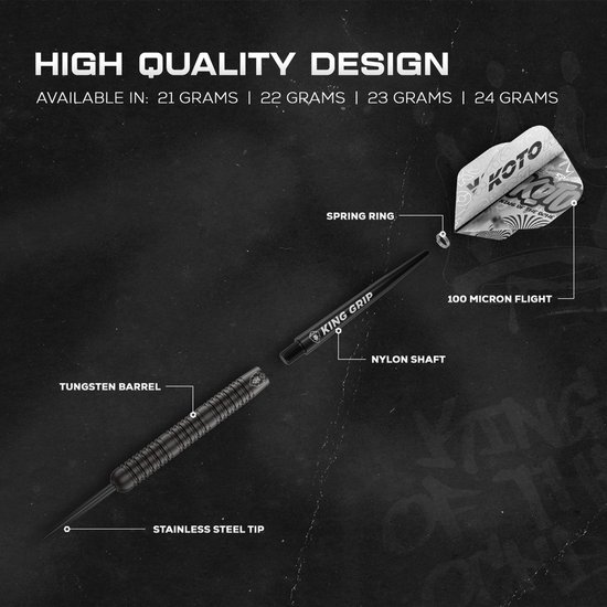 KOTO - Dark Knight - 24 G - Zwart - Dartpijlen - 80% Tungsten van KOTO — afbeelding 4
