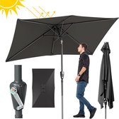 Parasol met Standaard Ø210x140 cm - Grote Rechthoekige Stokparasols met Zwengelsysteem - Zonwering voor Balkons, Tuinen en Terrassen - Stevig Frame - Grijs