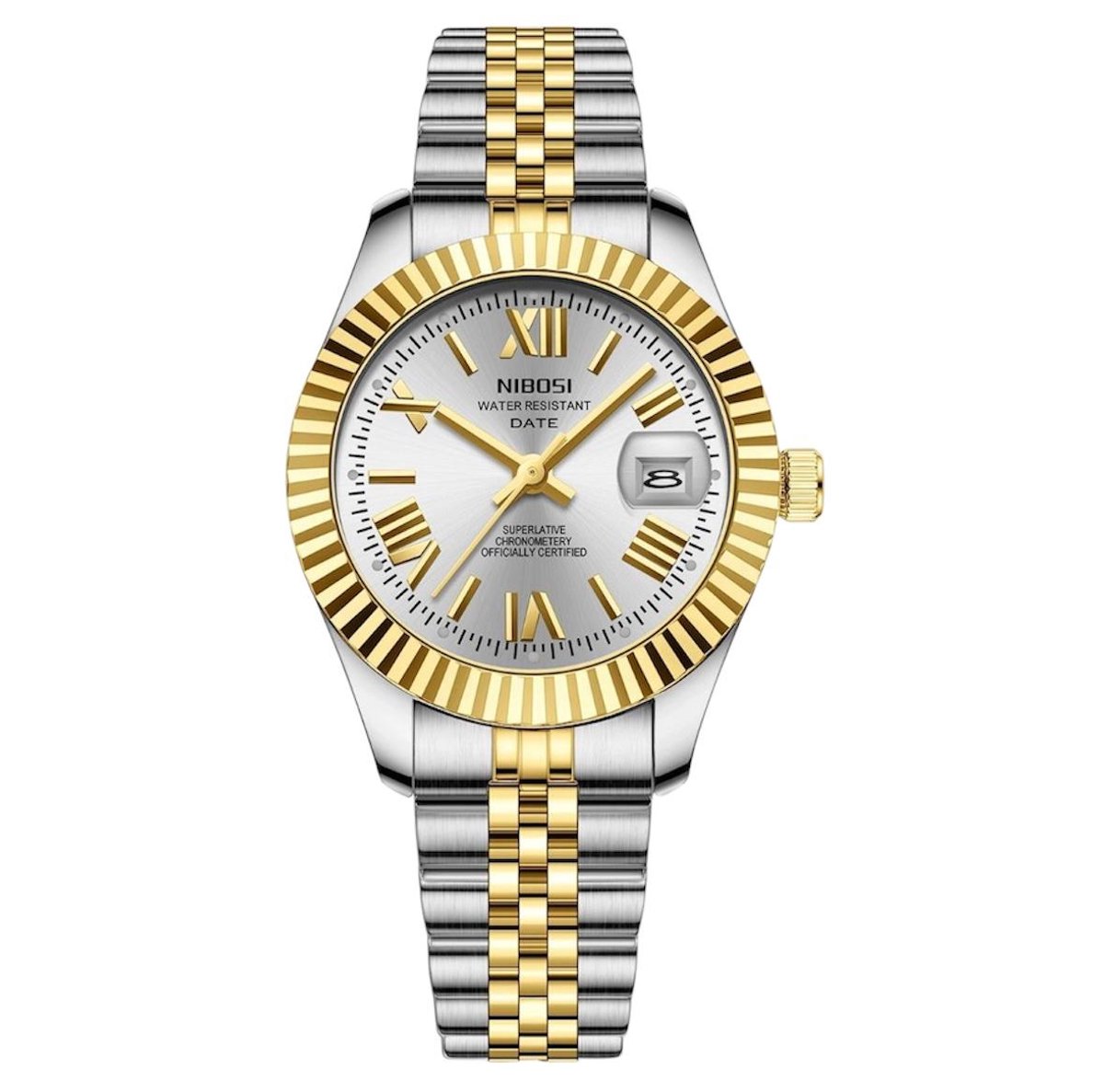 Nibosi - Luxe Herenhorloge - Polshorloge - Heren - Cadeau - Horloge - Geschenkdoos - Mannen - Zilver Goud Parelmoer Wit - RVS