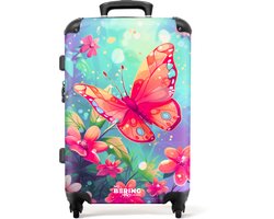 NoBoringSuitcases.com NoBoringSuitcases.com® - Kinderkoffer groot - Kindertrolley koffer - Vlinder - Bloemen - Rolkoffer lichtgewicht - Reiskoffer met 4 wielen - 20 kg bagage