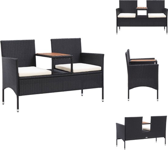 vidaXL Tuinbankje - Tuinbankje - Tuinbank - Tuinbanken - Tuinbank 2-zits met tafeltje 143 cm poly rattan zwart