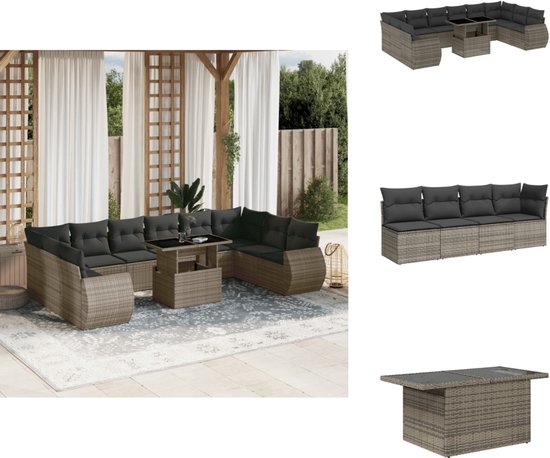 vidaXL-11-delige-Loungeset-met-kussens-poly-rattan-grijs