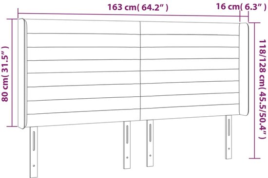 vidaXL Hoofdbord met randen 163x16x118/128 cm fluweel donkergrijs - Hoofdbord - Hoofdborden - Hoofdeinde - Houten Hoofdbord