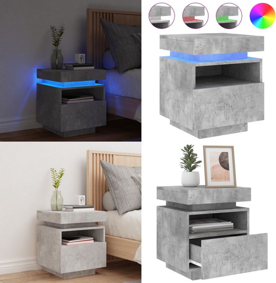 Nachtkastjes 2 st met LED-verlichting 60x35x40 cm betongrijs