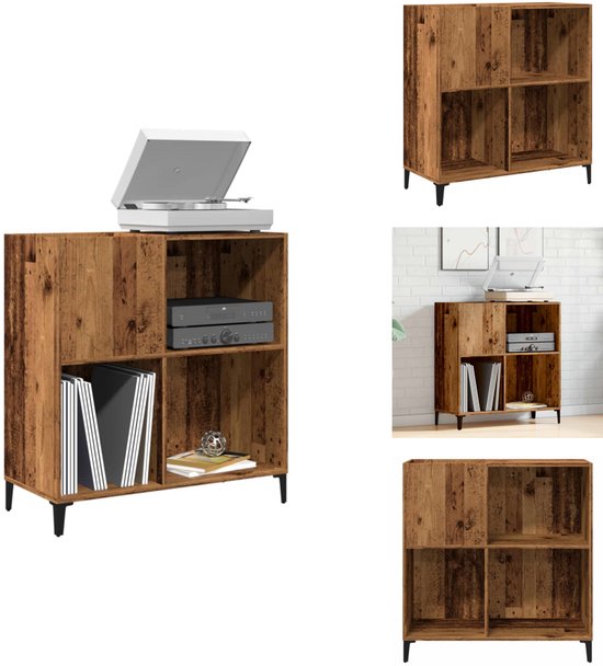 vidaXL Platenkast 84,5x38x89 cm bewerkt hout gerookt eikenkleurig, platenspeler kast, platen opbergkast, elpee platenkast, elpee opbergkast