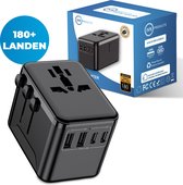 Universele wereldstekker - Snellader 18W - Reisstekker - Internationale Reisadapter - 2x USB-C en 2x USB-A - 180+ Landen - Amerika (USA) - Zuid Amerika - Engeland (UK) - Azië - Europa - Afrika - 2500W - Wereldstekker lichtgewicht - Zwart