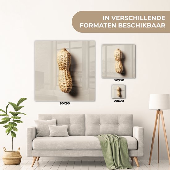 MuchoWow® Glasschilderij 20x20 cm - Schilderij acrylglas - Pinda - Ruw - Beige - Foto op glas - Muurdecoratie woonkamer - Wanddecoratie slaapkamer - Schilderijen