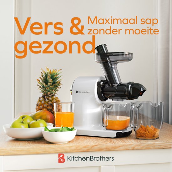 KitchenBrothers Slowjuicer - Compact - Juicer - Groenten en Fruitpers - 45 mm - 750 ml - Wit van KitchenBrothers — afbeelding 2