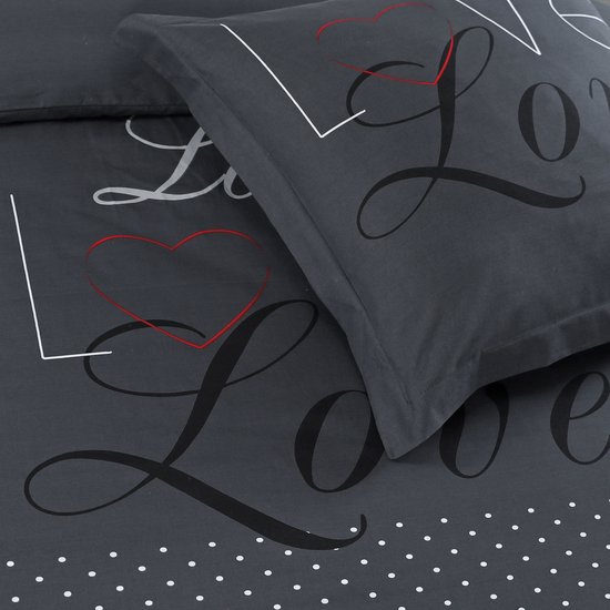 VISION Love Dekbedovertrek - 100% Katoen - Lits-jumeaux 240x220cm - Antraciet van VISION — afbeelding 4