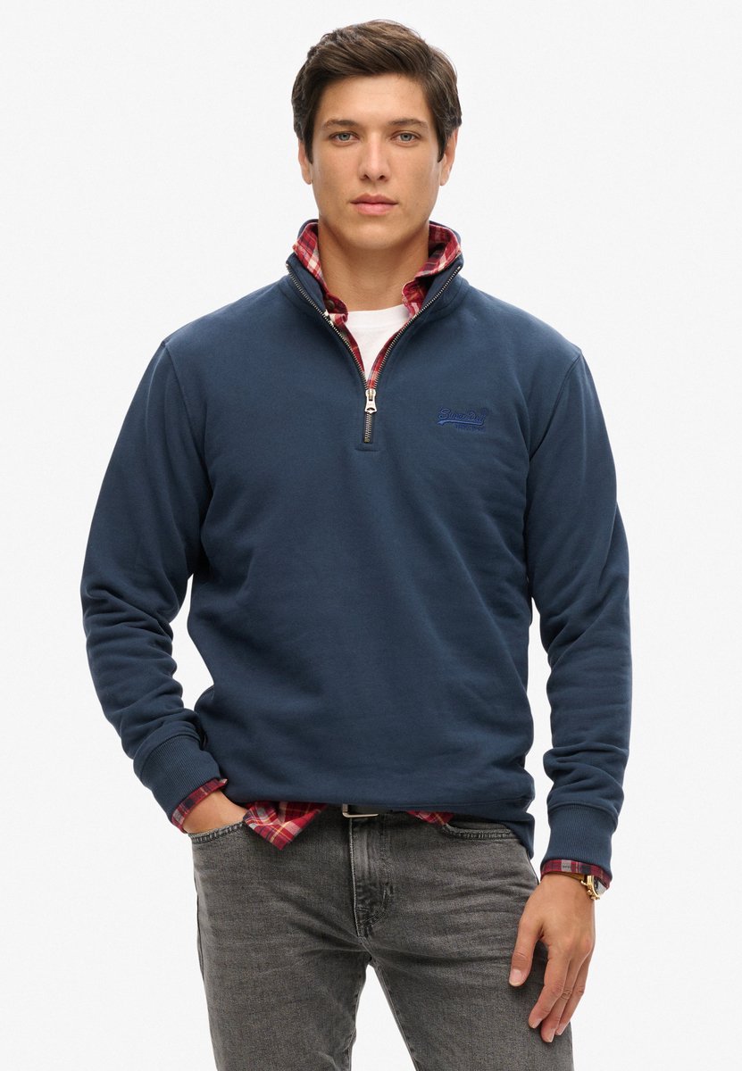 Superdry ESSENTIAL LOGO HENLEY Heren Trui 3XL Blauw